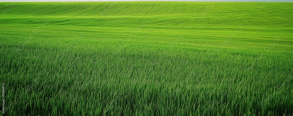 Obraz premium Expansive green grassy field in high-resolution, showcasing a wide shot of lush vegetation and natural landscape.