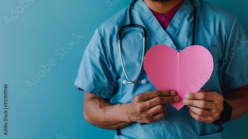 Male Nurse Holding Pink Heart Shape in Hands