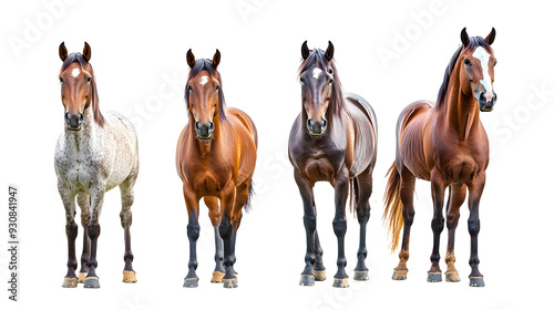 horse collection (portrait, standing), animal bundle isolated on a white background as transparent PNG