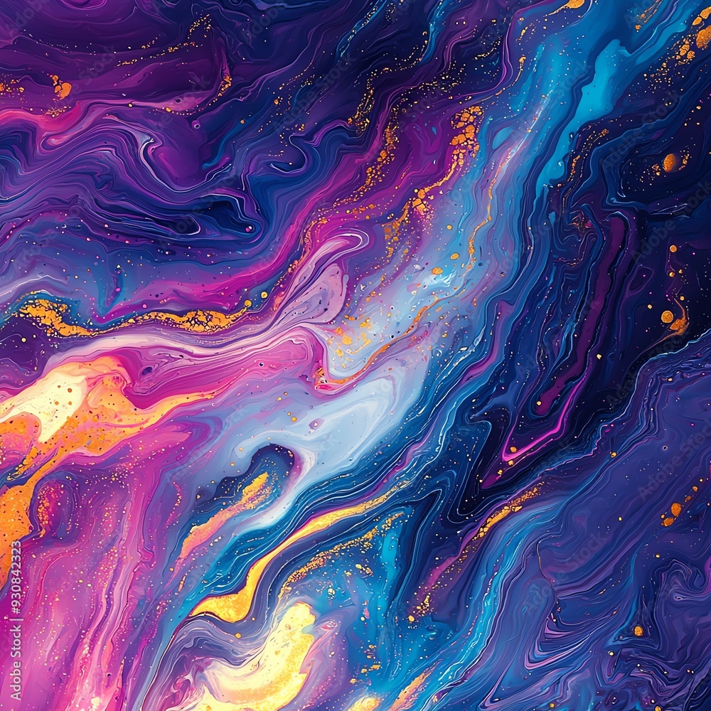 Vivid abstract art featuring dynamic swirls of purple, blue, and gold, creating a captivating cosmic effect. Vivid abstract art featuring dynamic swirls of purple, blue, and gold, creating a captivating cosmic effect.