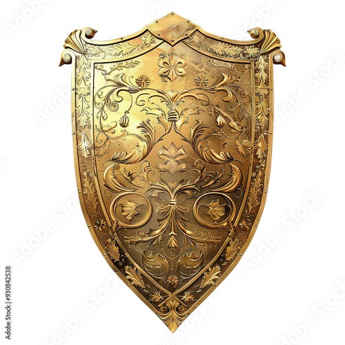 Gold Floral Shield on Transparent Background