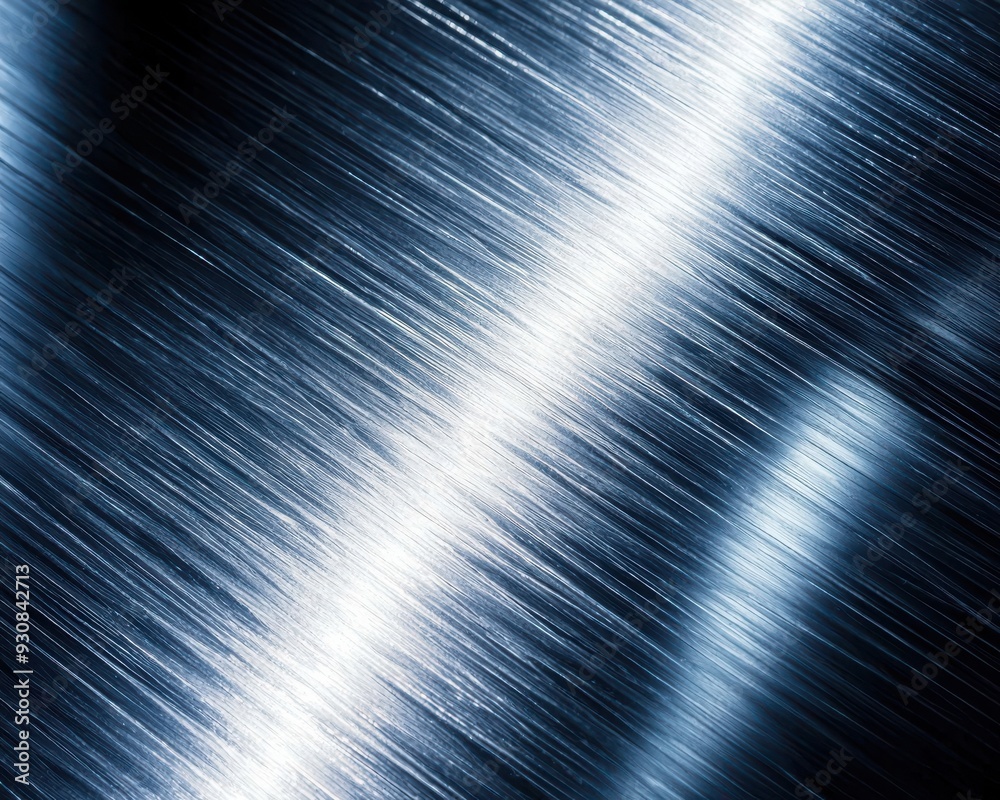 Close-up of sleek metallic surface with blurred lines, showcasing a modern, futuristic texture in blue and silver hues. Close-up of sleek metallic surface with blurred lines, showcasing a modern, futuristic texture in blue and silver hues.