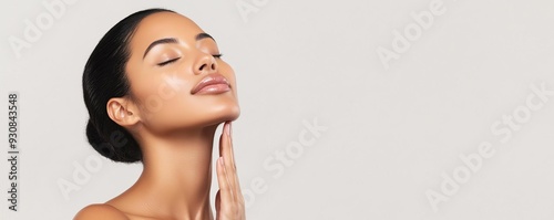 Woman s skin glowing after moisturizing oil application, skin care moisturizing oil, visibly hydrated and radiant