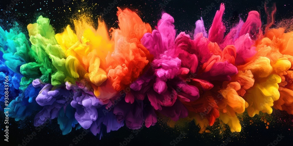 Obraz premium Vibrant explosion of colorful powder creating a stunning visual display, perfect for creativity and artistic themes.