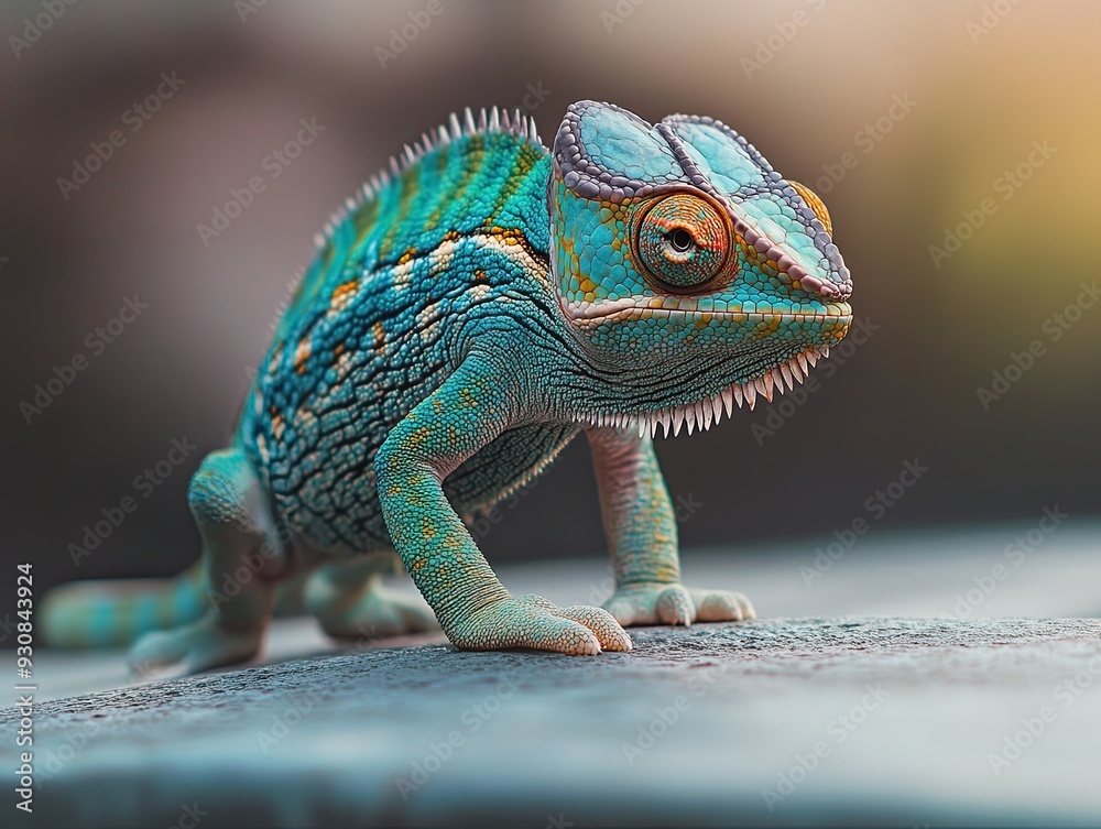 Obraz premium Chameleon isolated on metal background