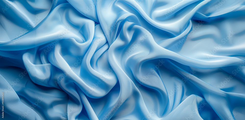 Fototapeta premium Soft blue silk fabric draped in waves, highlighting texture and sheen in natural light