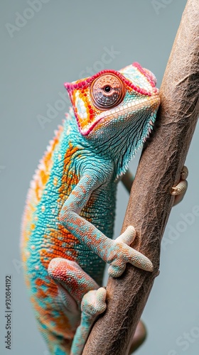 Chameleon isolated on paper background photo