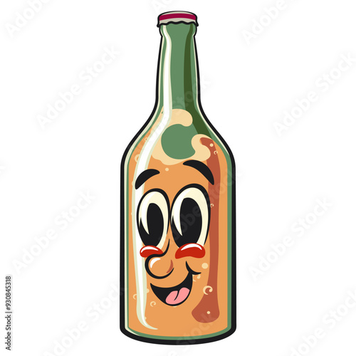 bottle beer cartoon character retro vector design, work of hand drawn