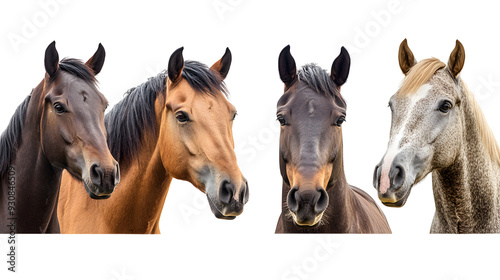 horse collection (portrait, standing), animal bundle isolated on a white background as transparent PNG