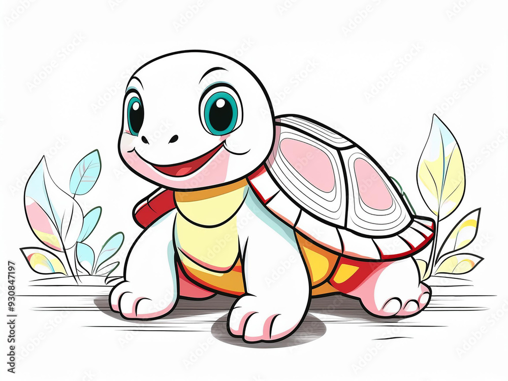 Fototapeta premium cartoon style turtle, coloring for kids