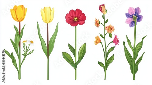 Wallpaper Mural Colorful Spring Flowers Illustration    Tulip  Poppy  Daisy  Wildflower Bouquet Torontodigital.ca