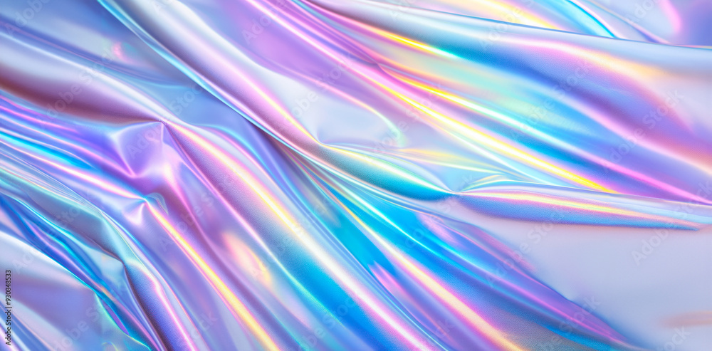Iridescent fabric draped in soft folds with a spectrum of colors reflecting light in a studio setting Iridescent fabric draped in soft folds with a spectrum of colors reflecting light in a studio setting