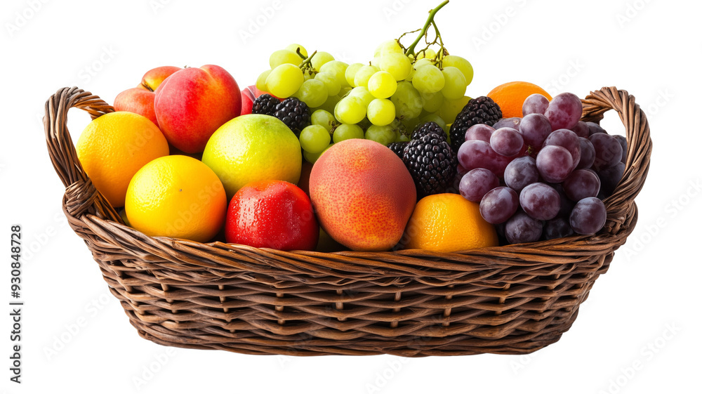 Isolated on white background a variety of fresh fruits arranged in a basket Isolated on white background a variety of fresh fruits arranged in a basket