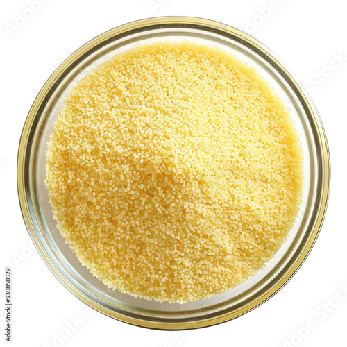 Semolina in a bowl isolated on transparent white background, clipping path