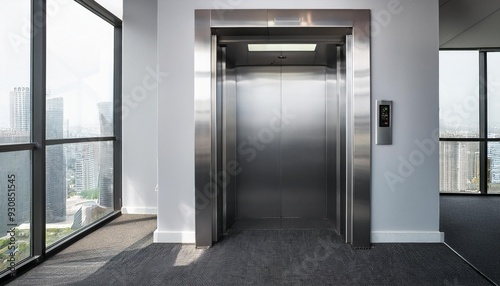 Obraz na płótnie Blank silver closed elevator in office floor interior mock up
