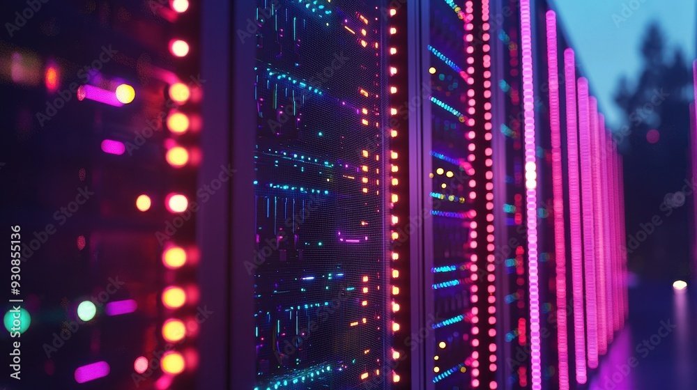 Data Center Server Racks with Colorful LED Lights Data Center Server Racks with Colorful LED Lights