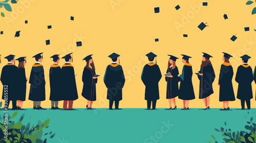 Students Celebrating Graduation Ceremony in Academic Robes and Caps with Tossing Mortarboards