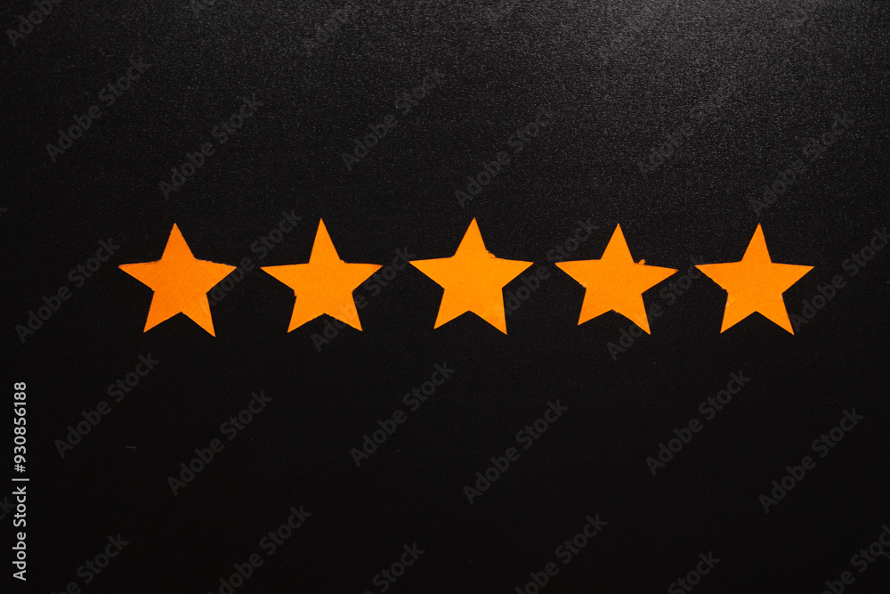 five star excellent rating on blcak background, blackboard, Costumer satisfaction concept. five star excellent rating on blcak background, blackboard, Costumer satisfaction concept.