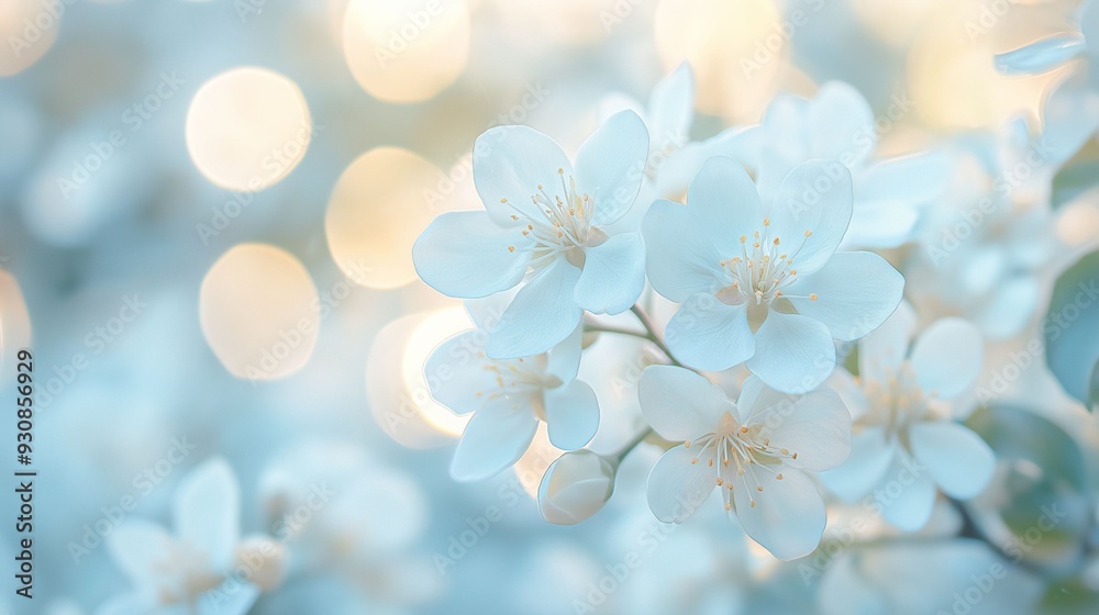 White blossoms in soft focus, surrounded by dreamy bokeh lights.. White blossoms in soft focus, surrounded by dreamy bokeh lights..