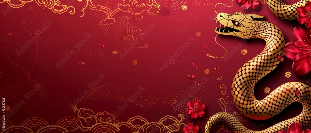 Obraz premium Chinese new year still life of snake celebration. Chinese new year background 3d illustration. Chinese characters on the object means to fortune, good luck, wealth, and money flow.