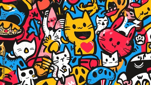 Cute Cartoon Cat Doodle Pattern Design