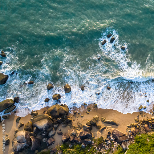 Balneario Camboriu in Santa Catarina. Taquaras Beach and Laranjeiras Beach in Balneario Camboriu. Aerial view in landscape. Square image photo