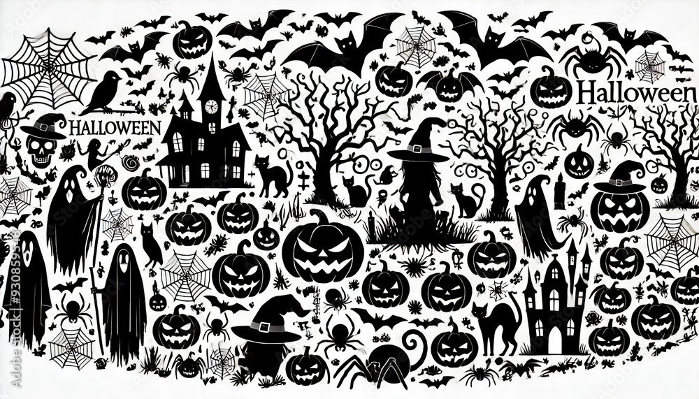 モノクロハロウィンシルエットデザイン モノクロハロウィンシルエットデザイン