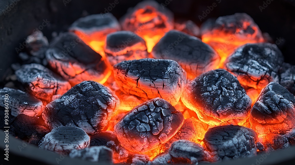 Close-up of Glowing Hot Coals in a Charcoal Grill. Close-up of Glowing Hot Coals in a Charcoal Grill.