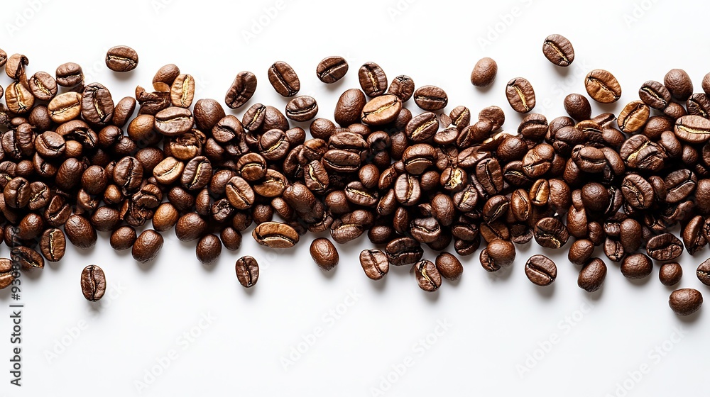 A Scatter of Roasted Coffee Beans on a White Surface A Scatter of Roasted Coffee Beans on a White Surface
