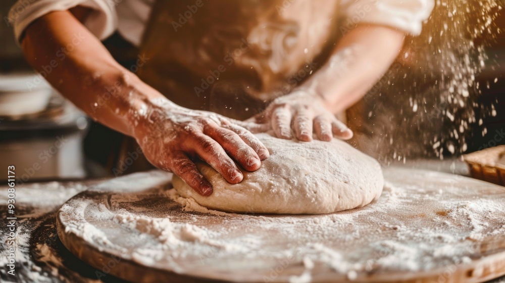 Baker Kneading Dough on a Floured Surface Baker Kneading Dough on a Floured Surface