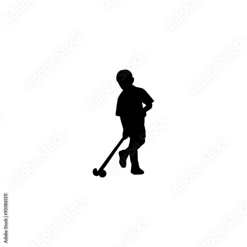 vector illustration of kids playing hockey for icon,symbol or logo. siluet kid play hockey