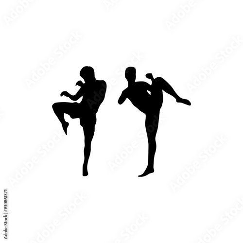 kickboxing player vector illustration for icon,symbol or logo. silhouette of a kickboxer 