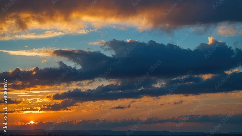 Evening sky with sunset on the horizon, dusk with cloudy sky, Generative AI Evening sky with sunset on the horizon, dusk with cloudy sky, Generative AI