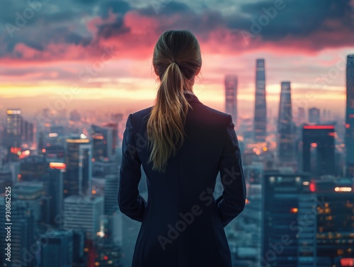 Professional Woman Silhouette Against City Skyline