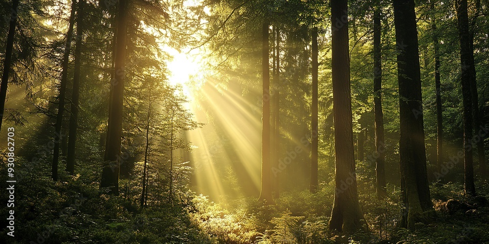 Obraz premium Trees in the forest soak up the sunlight