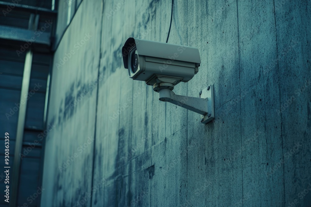 A security camera mounted on a wall. This image is perfect for illustrating topics related to surveillance, safety, and security. A security camera mounted on a wall. This image is perfect for illustrating topics related to surveillance, safety, and security.