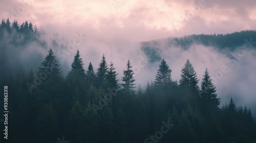 Misty Forest Silhouette at Sunset