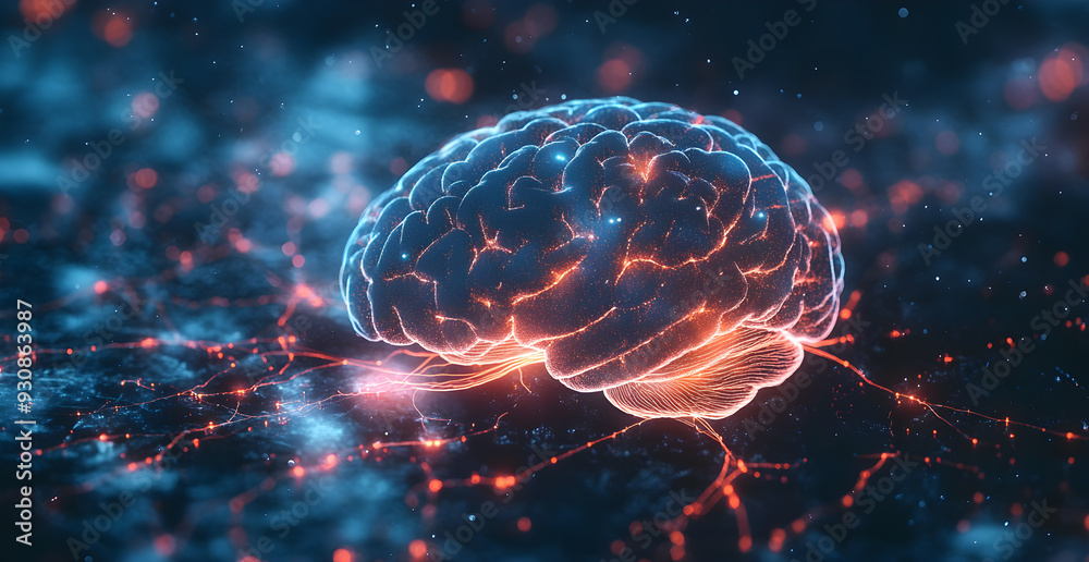 A brain with red and blue colors A brain with red and blue colors