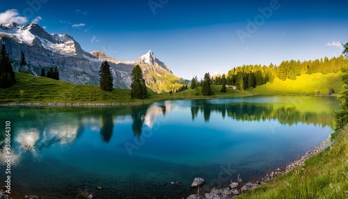 saemtisersee saemtiser lake mounain lake in the swiss alps photo