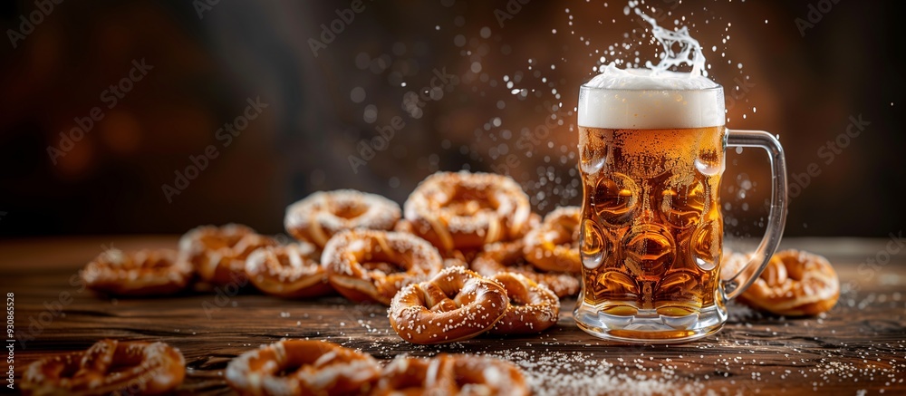 Banner for Oktoberfest with a beer mug and German pretzels on a wooden table, with space for text. Concept of German culture and tradition, Oktoberfest, autumn festivals. Banner for Oktoberfest with a beer mug and German pretzels on a wooden table, with space for text. Concept of German culture and tradition, Oktoberfest, autumn festivals.