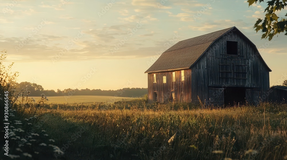 Old Barn in a Field at Sunset Old Barn in a Field at Sunset