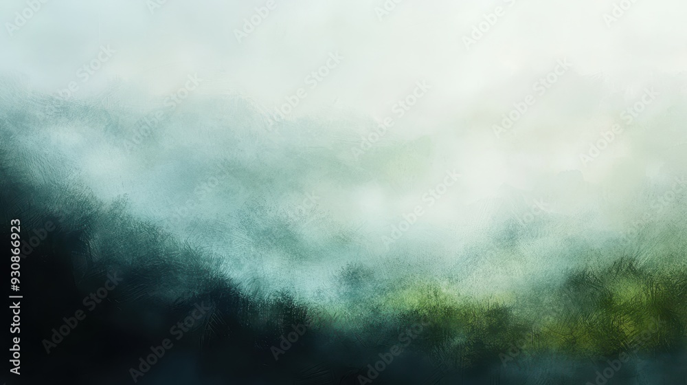 Abstract Foggy Forest Landscape with Green and Blue Tones Abstract Foggy Forest Landscape with Green and Blue Tones