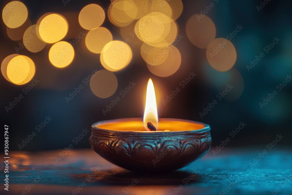 Candle light and bokeh background celebrate Indian Holiday Diwali with generative ai Candle light and bokeh background celebrate Indian Holiday Diwali with generative ai