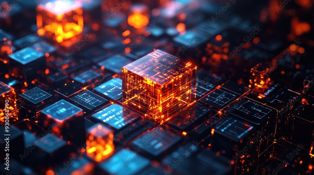 Chemistry symbols with 3D periodic table blocks arranged in a dynamic, high-tech design with glowing details. Chemistry symbols with 3D periodic table blocks arranged in a dynamic, high-tech design with glowing details.