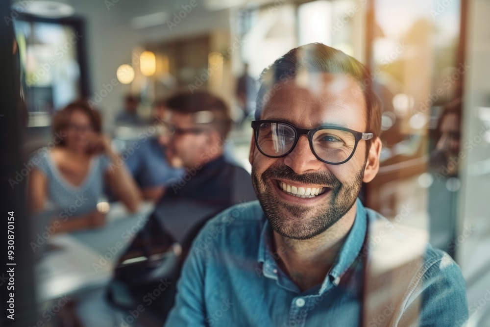 happy businessman, dressed in a business suit, exudes joy as he plans strategy with focused attention on the laptop screen in the modern office. happy businessman, dressed in a business suit, exudes joy as he plans strategy with focused attention on the laptop screen in the modern office.