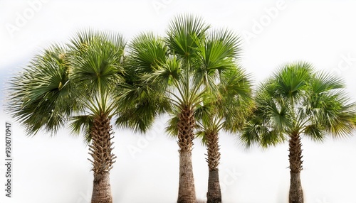 cabbage palm trees or sabal palmetto in florida on white background photo