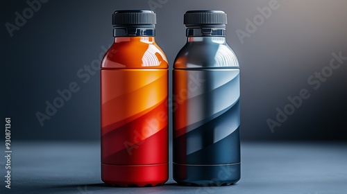 A crisp, high-resolution mockup of two sport water bottles, each with a distinct color scheme and design