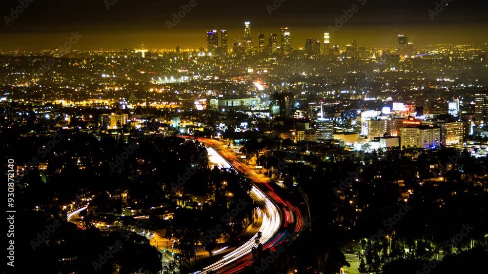 Aerial Time Lapse Lockdown Shot Of Illuminated Landscape Of City At Night - Los Angeles, California Aerial Time Lapse Lockdown Shot Of Illuminated Landscape Of City At Night - Los Angeles, California