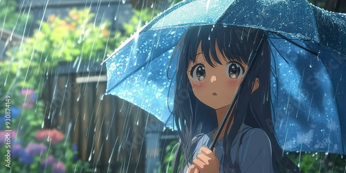 chroma key rain color suitable for anime fotage or ghrapic resources. anime rain umbrella. photo