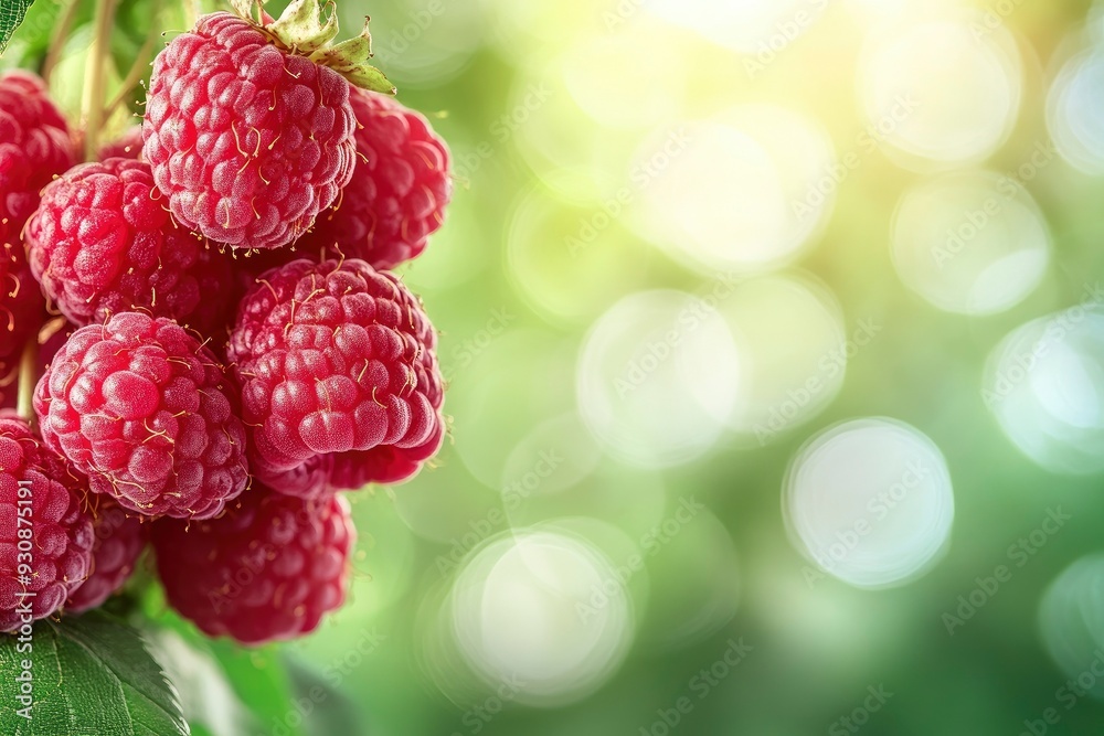 Fresh raspberries on a green background. Ripe raspberries background. Close up of fresh raspberries background. Healthy food concept with generative ai Fresh raspberries on a green background. Ripe raspberries background. Close up of fresh raspberries background. Healthy food concept with generative ai
